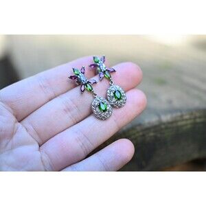 Garnet, Tanzanite, White Topaz and Chrome Diopside earrings in 925 sterling silv